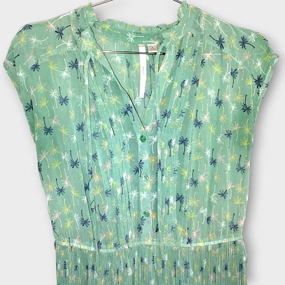 Lauren‎ Conrad Dress Sz 8 Sheer Pistachio Green Palm Tree Pleated Cottagecore - Picture 3 of 15